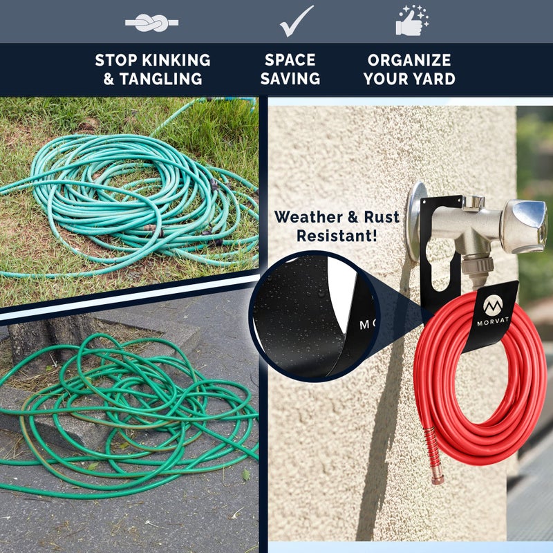 Morvat Premium 100 Ft Hose Hanger with Rust Resistant Metal, Organize Your Garden, Garage & Outdoor Storage Area, Wall Mount Holder or Hang/Hook Over Water Spigot with Included Screws - Image 2
